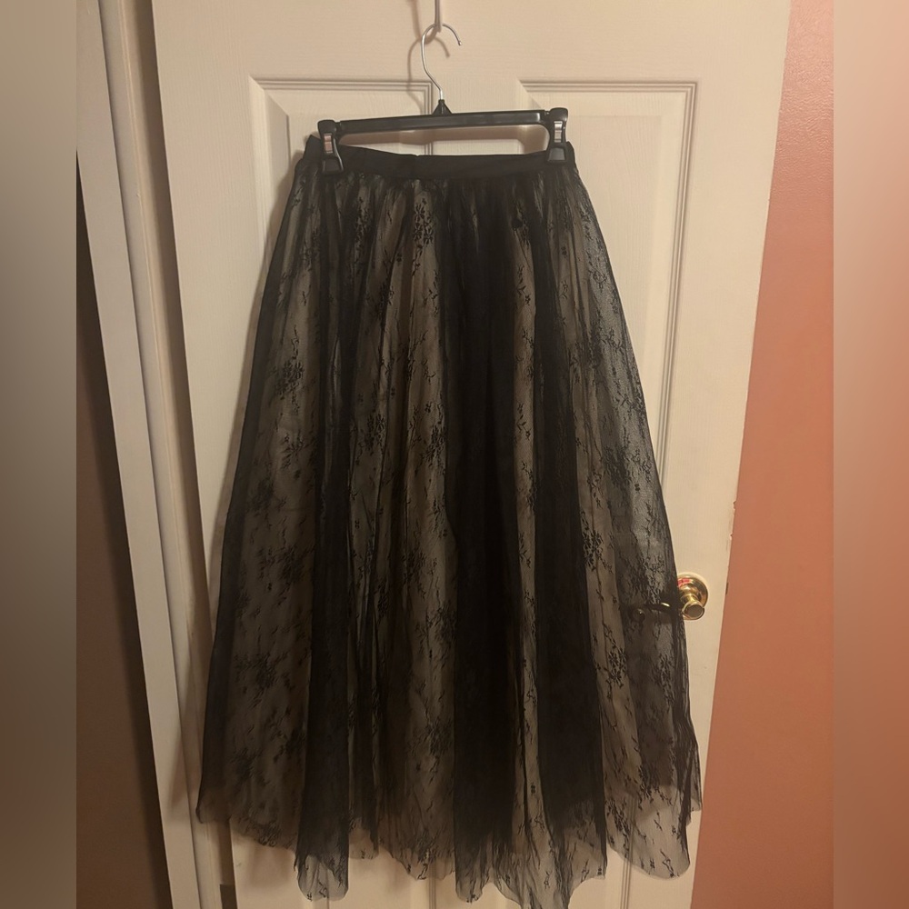 Forever 21 Black Lace Maxi Skirt with Tulle Overlay